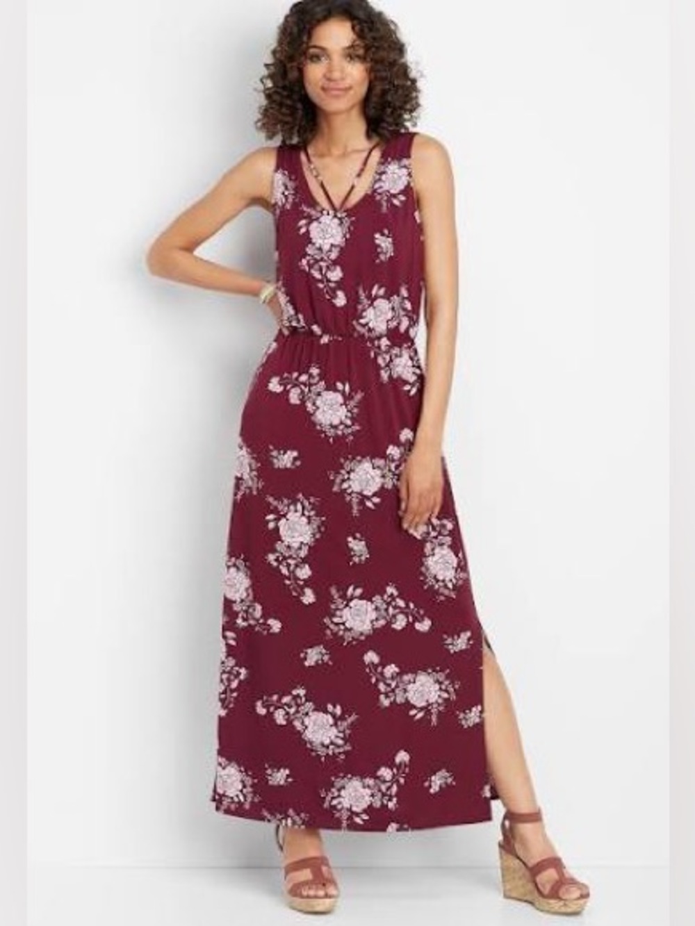 🆕 NWT Maurices Burgundy Floral Maxi Dress